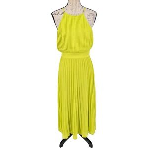 FLYING TOMATO Maxi Dress SMALL Citrus Lime Pleated Halter Prom Dance Excellent